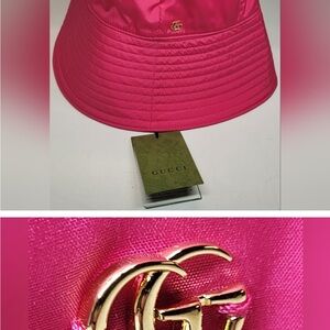 Gucci Fuchsia Bucket Hat with Gold Logo